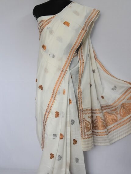 Cotton silk white saree