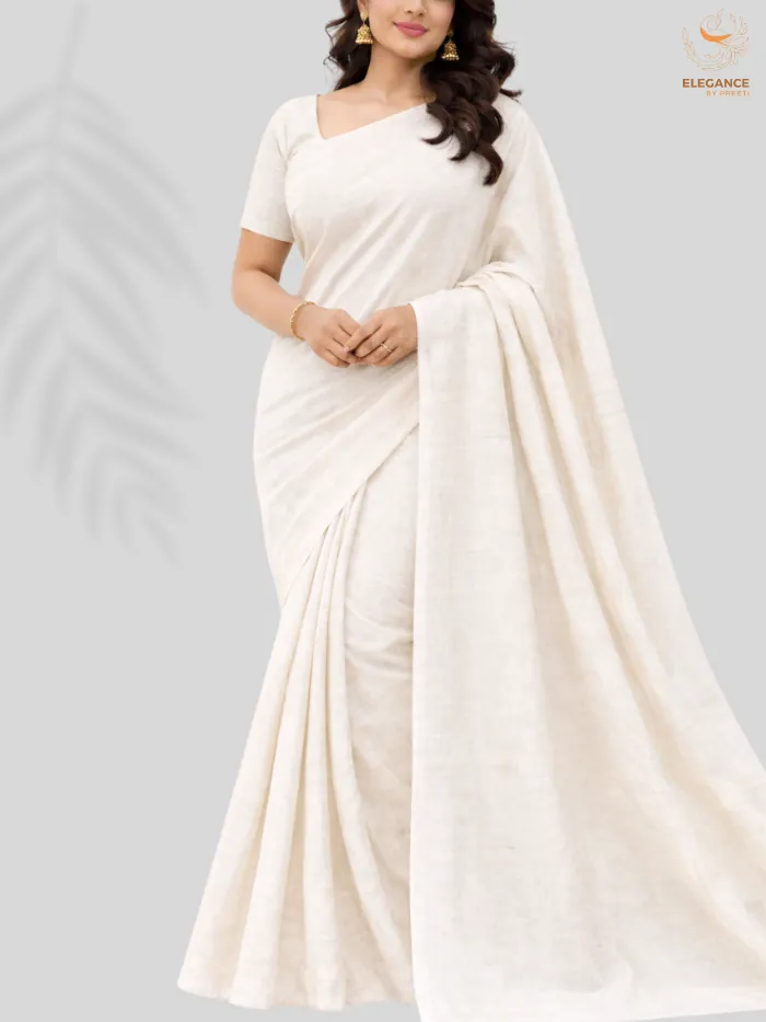Natural white eri silk saree