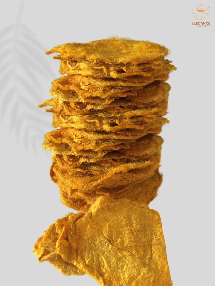 Turmeric dyed eri silk cakes